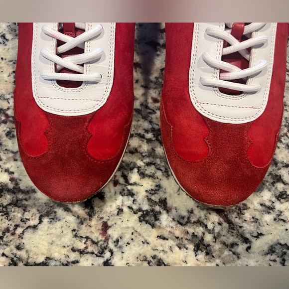 Tory Burch Red and White Double T Sneakers - Picture 3 of 12